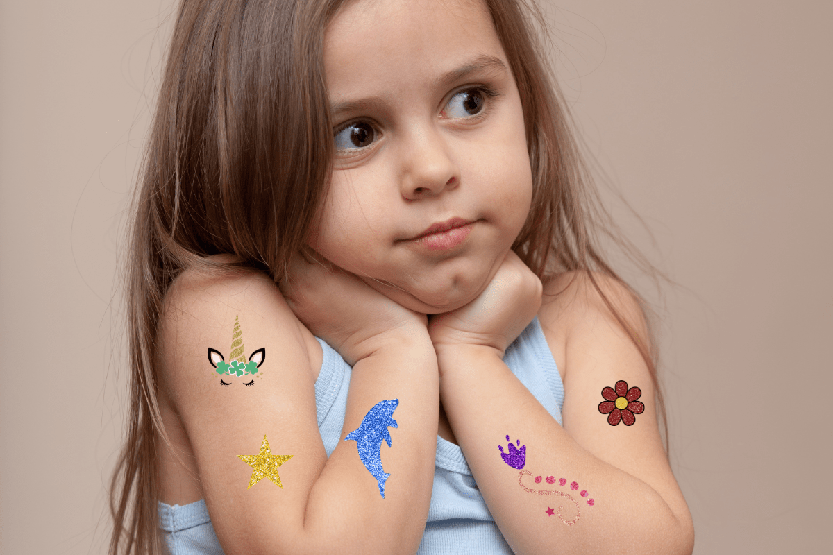 Konsait Tatouage enfant, Tatouage Fille Paillettes, Paillette Tatou